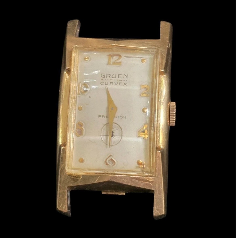 Vintage Gruen Curvex Precision Mens Gold Tone Manual Wind Watch Head Rectangular
